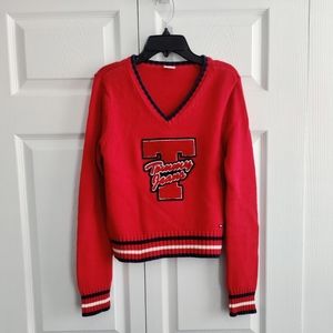Tommy Hilfiger Jeans Red V neck Sweater With Contrast Trim Red